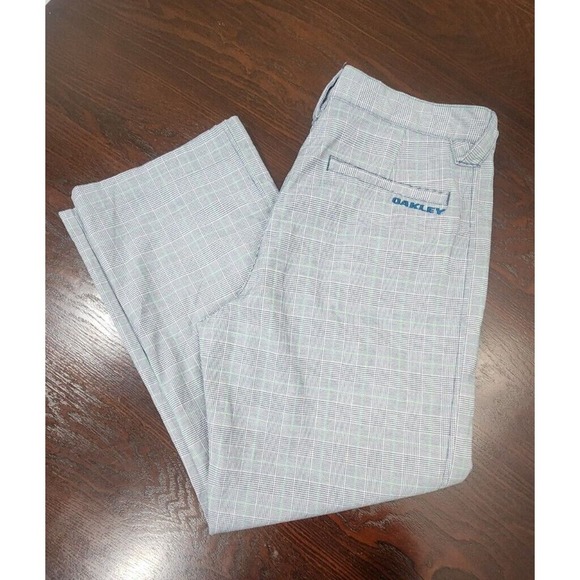 Oakley Pants Mens 34W‎ Grey Plaid Straight Leg Golf Casual Slacks Trousers - Picture 1 of 10